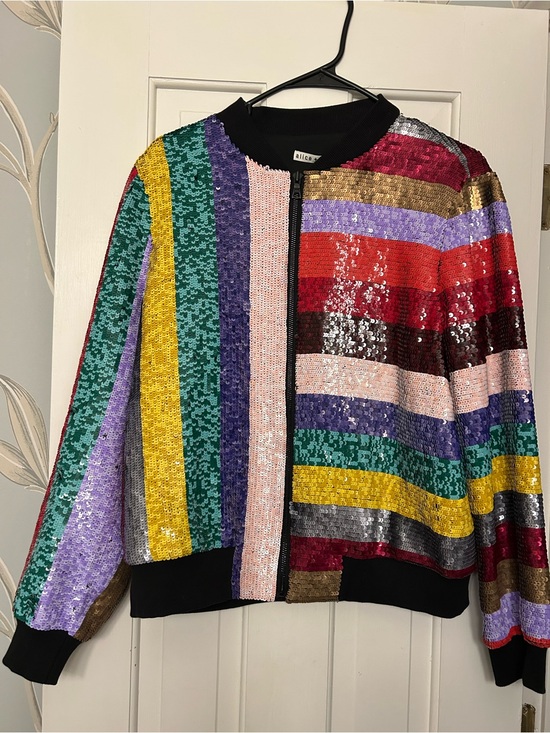 Alice + Olivia Jackets & Blazers - Alice + Olivia Multicolor Sequin Striped Bomber Jacket